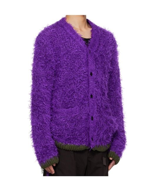 Sacai Purple V-Neck Long-Sleeved Sweater for men