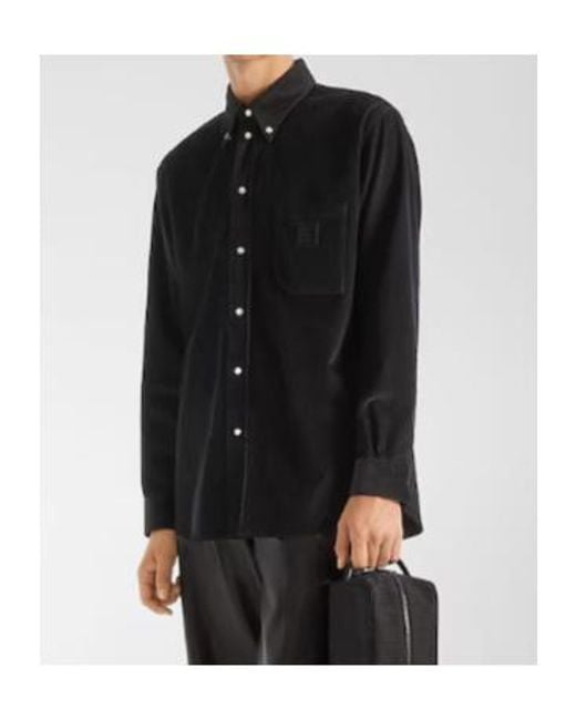 Fendi Black Ff Embroidered Corduroy Shirt for men