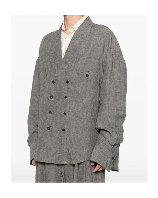 Ziggy Chen Gray Prince Of Wales Double-Breasted Jacket for men