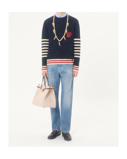 Valentino Blue Stripe Detailed Crewneck Jumper for men