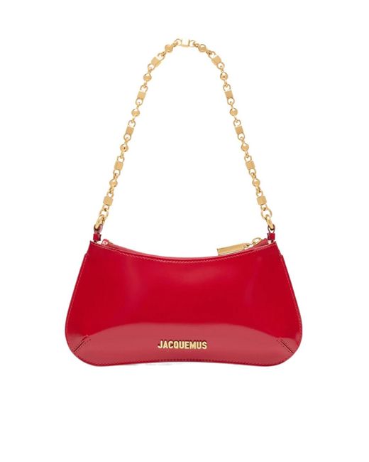 Jacquemus Red Logo-Plaque Chain-Link Shoulder Bag