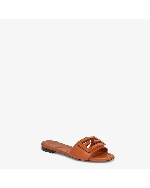 Fendi Brown Ff Logo Plaque Open Toe Sandals