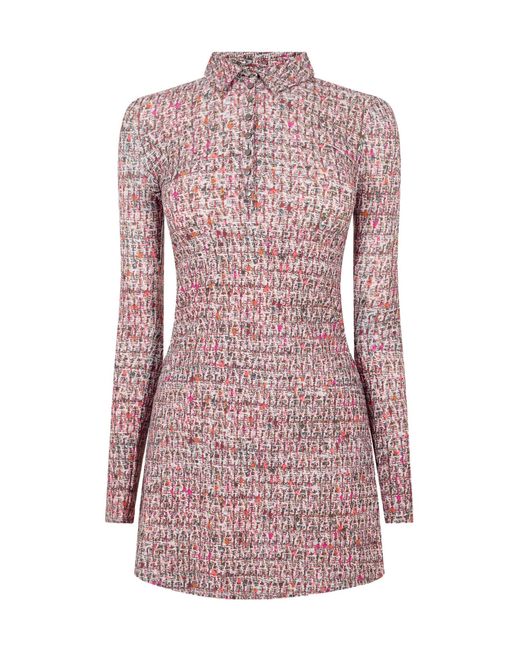 DIESEL Pink Collared Halfplacket Longsleeve Mini Dress