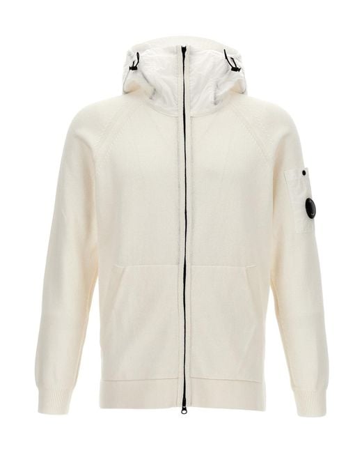 C P Company White Panelled Cotton Zip-Up Hoodie for men