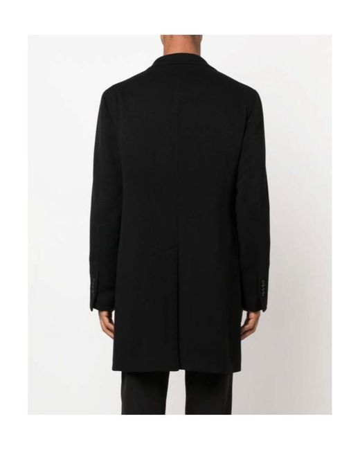 Tagliatore Black Single-Breasted Coat for men