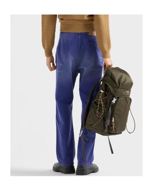 Prada Blue Cotton Twill Pants for men
