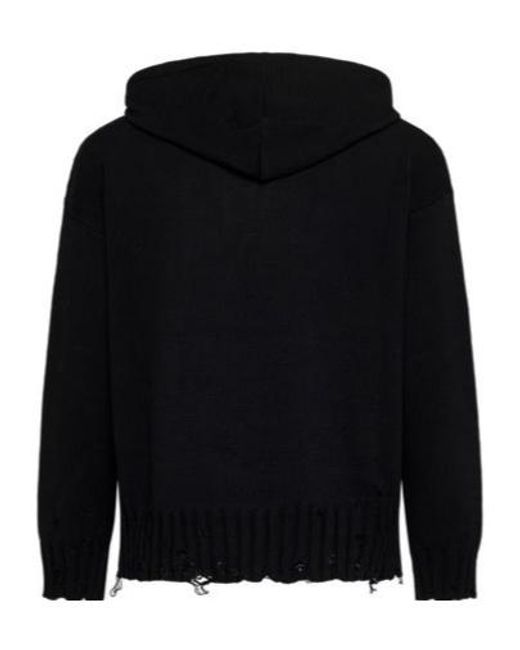 Marni Black Dishevelled Cotton Hoodie With Mending for men