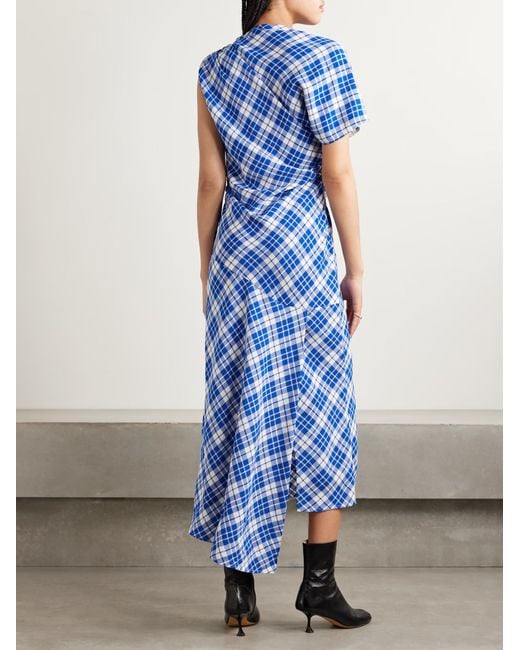 Proenza Schouler Blue Hallie Pleated Plaid Dress