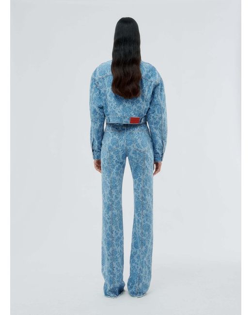 Alessandra Rich Blue Flower Printed Denim Jacket