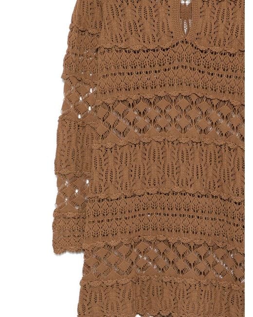 Semicouture Brown Ruffled Openwork Mini Dress