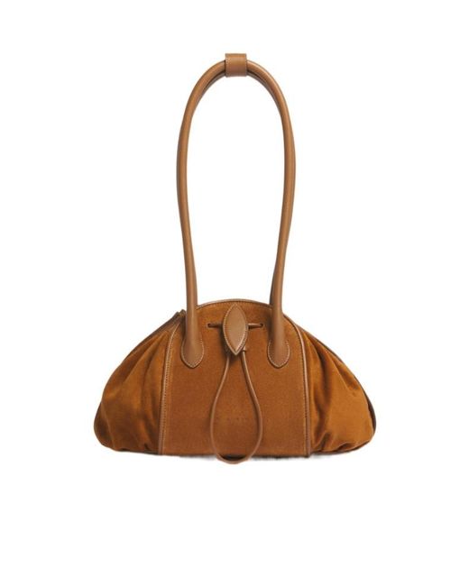 Marni Brown Logo Stamped Tulipea Shoulder Bag