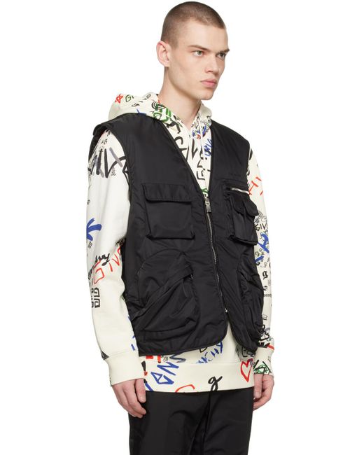 Givenchy Black Zip-Up Logo Embroidered Vest for men