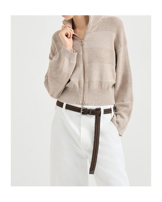 Brunello Cucinelli Natural Stripe Cardigan