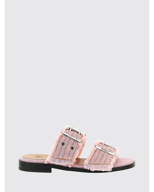 Ganni Pink Fringed Buckle Flat Sandals