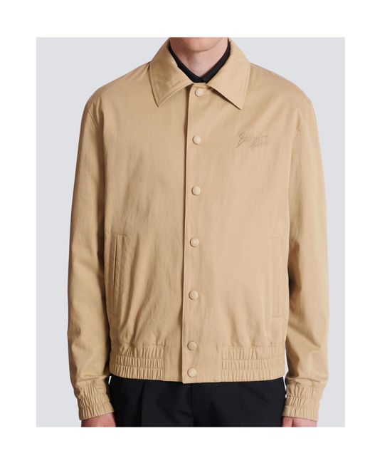 Balmain Natural Paris Logo Embroidered Bomber Jacket for men