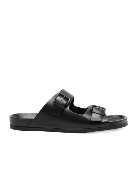 AMI Black Buckle Strap Sliders for men