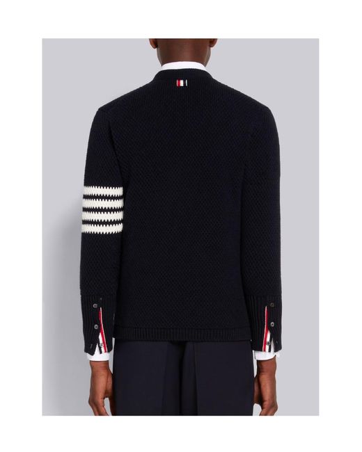 Thom Browne Black Seed Stitch Cotton 4-Bar High-Neck Cardigan for men