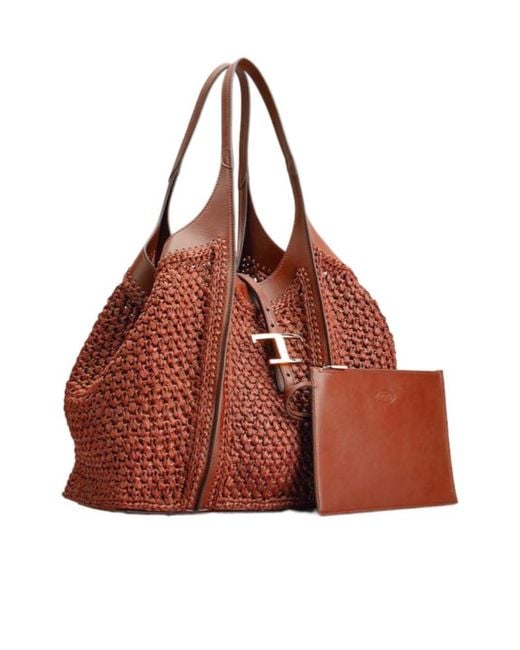 Tod's Red Timeless Raffia Shoulder Bag