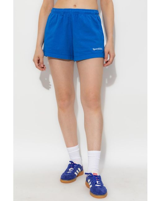 Sporty & Rich Blue Logo Athletic Shorts