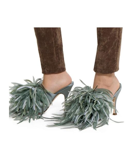 Gucci Green High Heel Embellished Slide Sandals