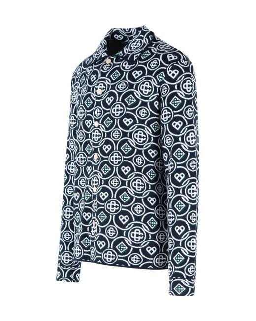 Casablanca Blue Monogram Jacqaurd Long Sleeved Shirt for men