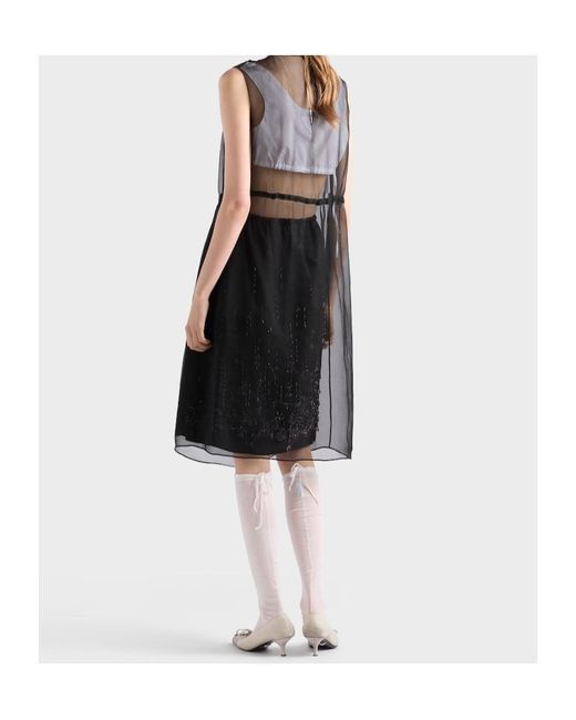 Prada Black Embroidered Silk Cigaline Dress