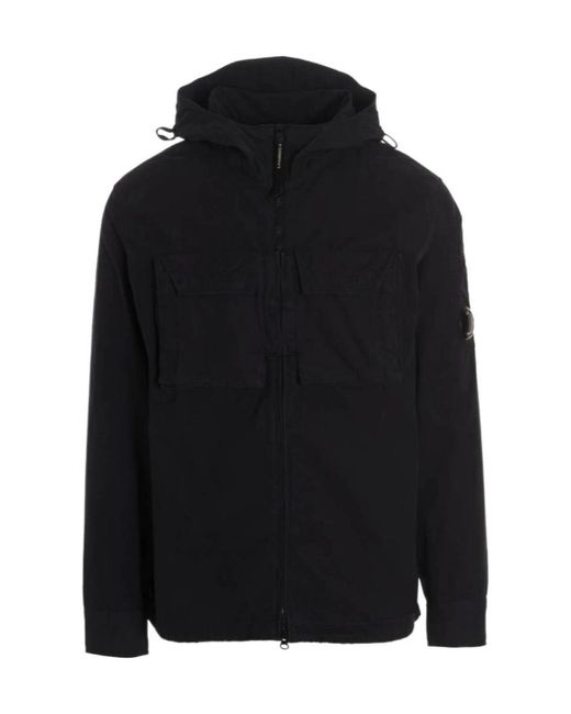 C P Company Black Cargo-Pocket Hooded Jacket for men