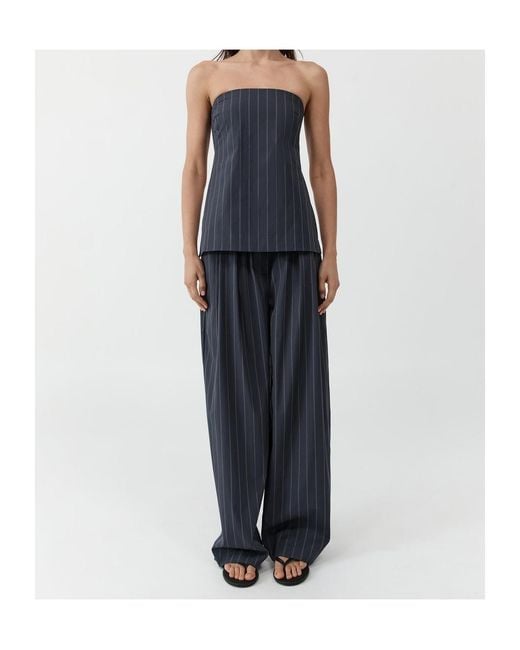 St. Agni Blue Strapless Striped Top