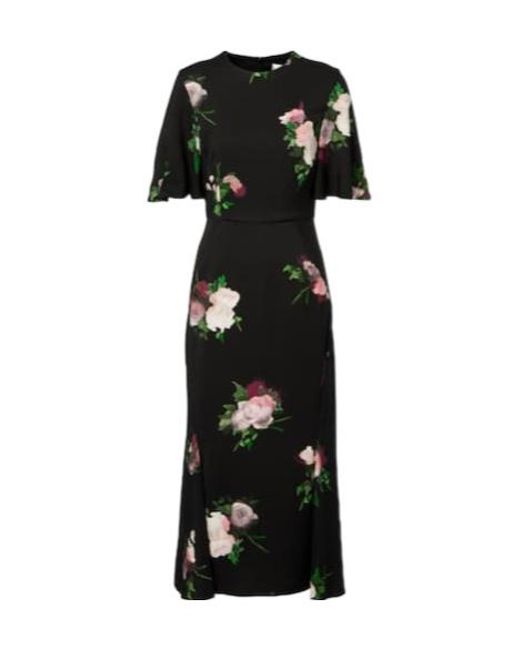 Erdem Black Floral Midi Dress