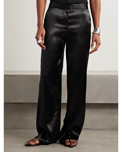 Ulla Johnson Black Ollie Satin Straight-Leg Pants
