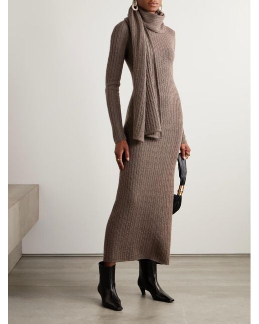Cult Gaia Brown Natacha Cable-Knit Wool And Cashmere-Blend Dress