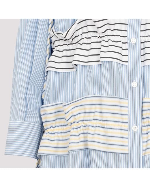 MSGM Blue Ruffle-Stripe-Detail Buttoned Mini Dress