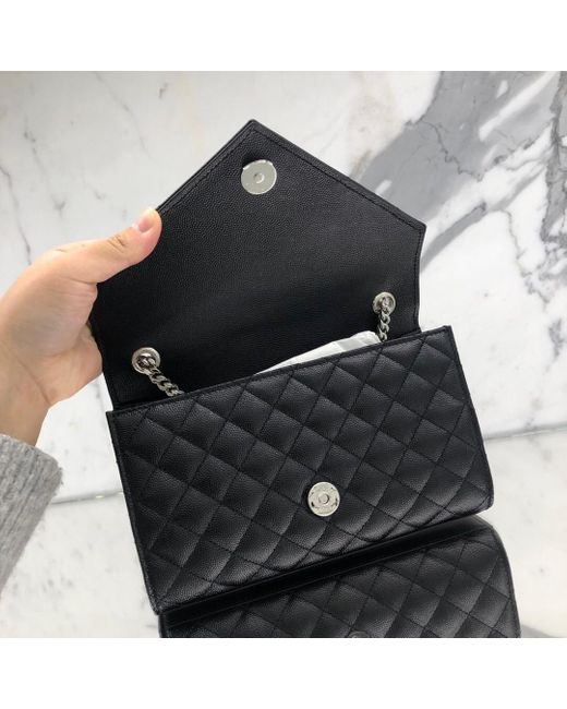 Saint Laurent Black Envelope Matelassé Small Crossbody Bag