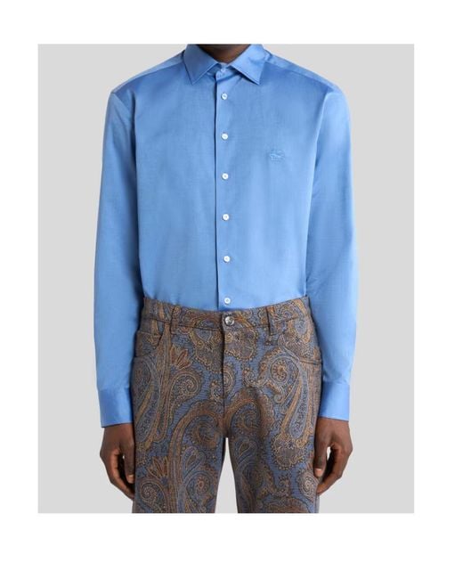 Etro Blue Shirt With Pegaso Embroidery for men