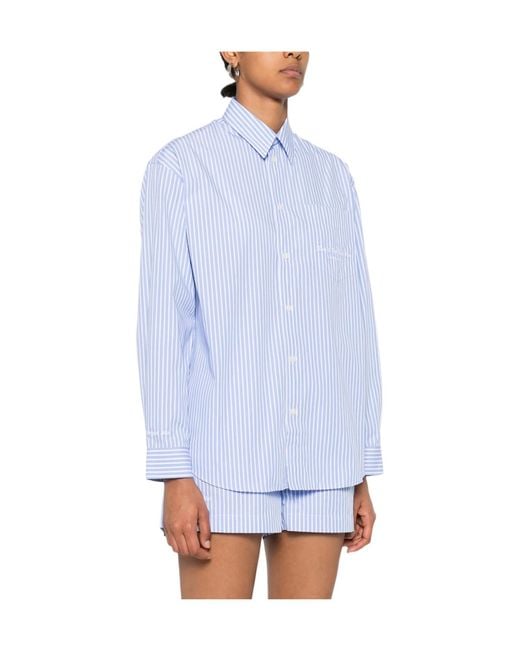 Sporty & Rich Blue Striped Embroidered Shirt