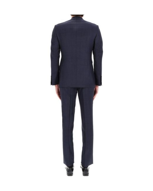 Tom Ford Blue Check Two-Piece Suits for men