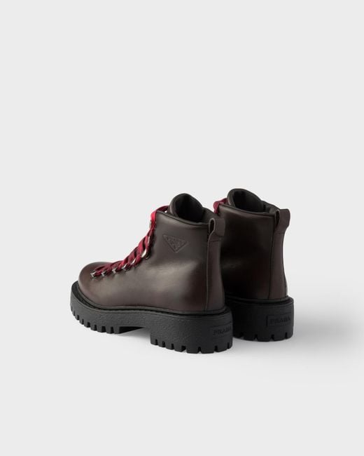 Prada Brown Leather Lace-Up Booties