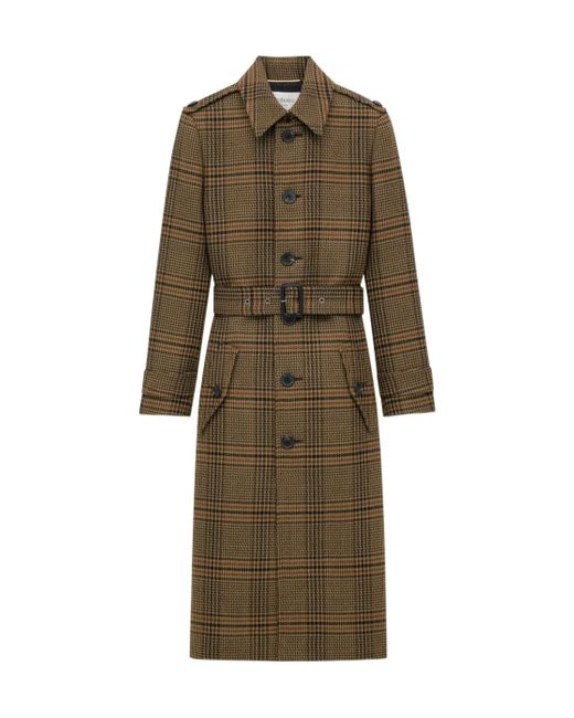 Saint Laurent Natural Prince Of Wales Belted Long Coat