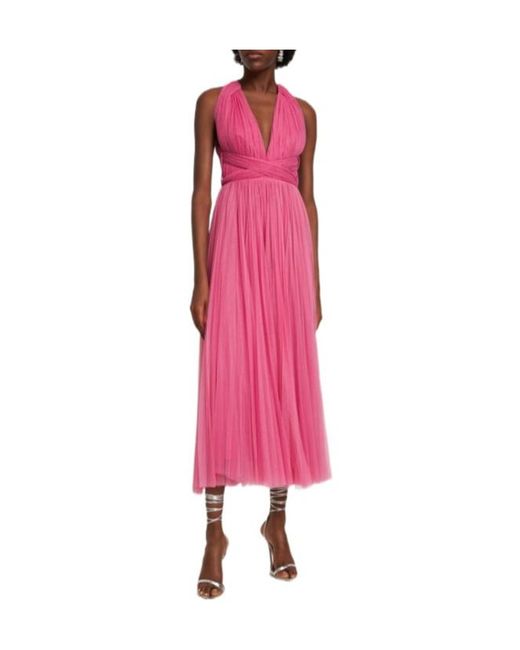 Maria Lucia Hohan Pink Pleated Tulle Midi Dress W/ Low Back