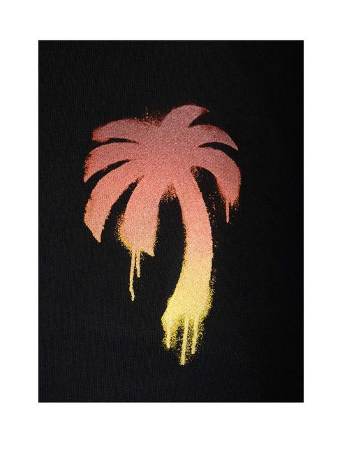 Palm Angels Blue Palm Tree Printed Hoodie for men