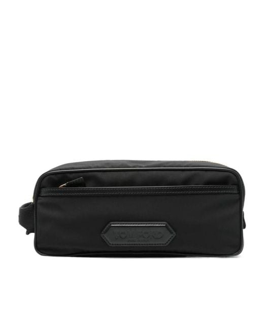 Tom Ford Black Logo Patch Zipped Wash Bag for men