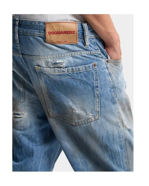 DSquared² Blue Light Dirty Wash Bro Distressed Jeans for men