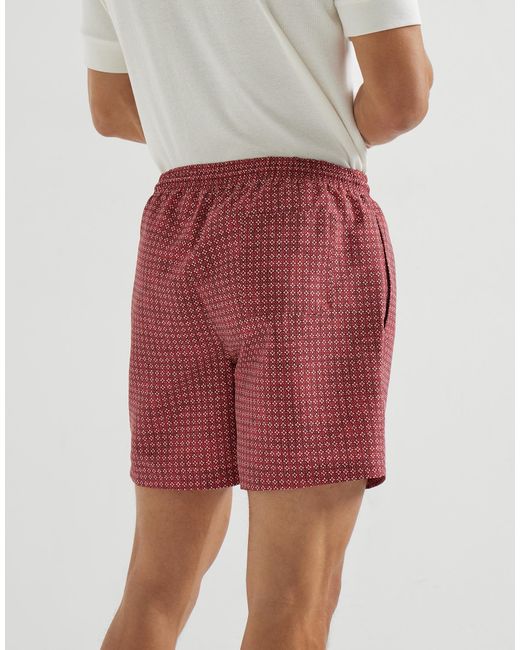 Brunello Cucinelli Red Geometric Print Swim Shorts for men