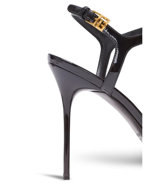 Balmain Black Sync Patent Leather Sandals With Heel