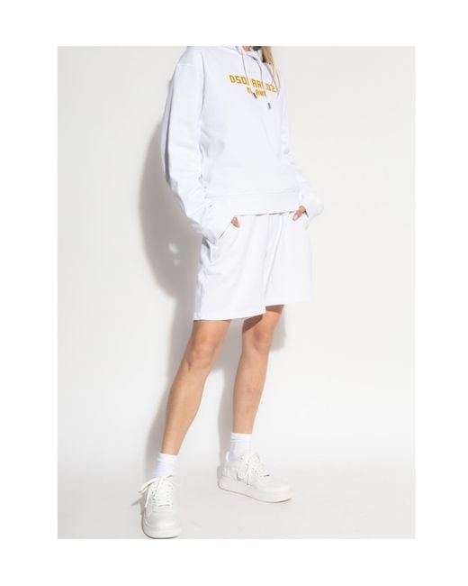 DSquared² White Logo Printed Drawstring Hoodie