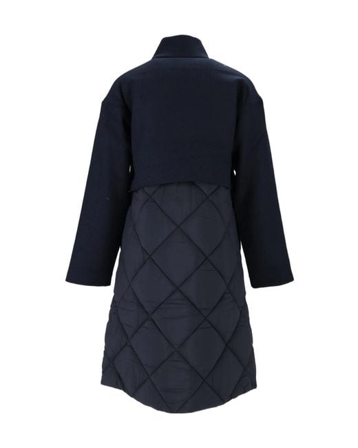 K-Way Blue Quilted Wool-Blend Parka Coat