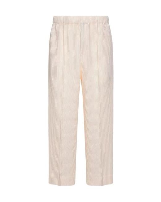 Homme Plissé Issey Miyake White Elasticated Pleated Trousers for men