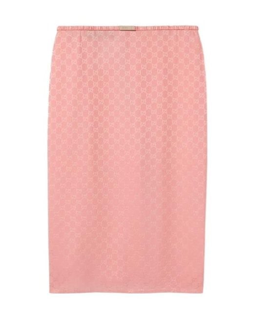 Gucci Pink Gg Silk Jacquard Skirt