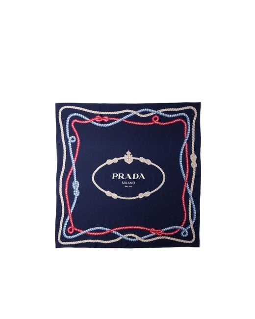 Prada Blue Printed Silk Twill Scarf 90