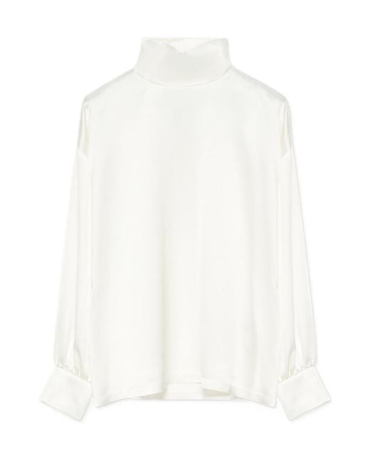 Fabiana Filippi White Long Sleeved High-Neck Satin Blouse